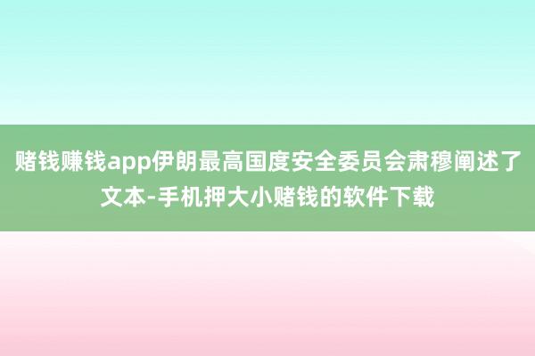 赌钱赚钱app伊朗最高国度安全委员会肃穆阐述了文本-手机押大小赌钱的软件下载